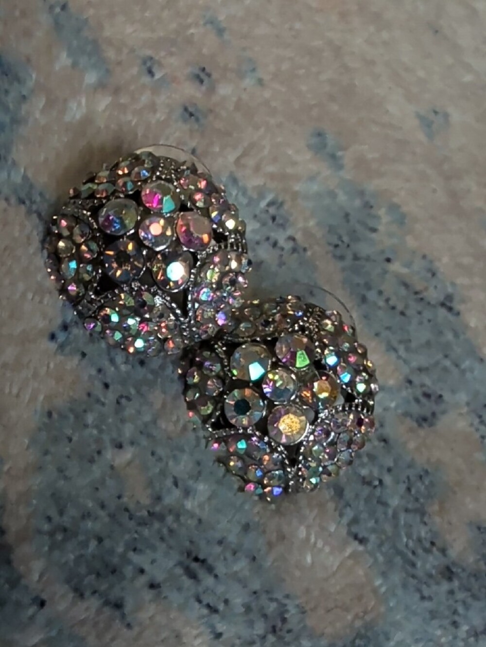 VTG Aurora Crystal Dome Stud Earrings - Iridescent Sparkle MCM Costume Jewelry - Picture 5 of 7